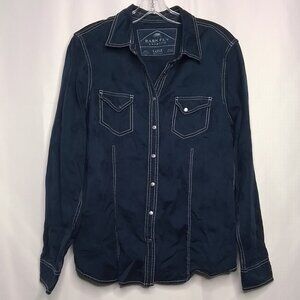 BARN FLY NAVY BLUE LONG SLEEVE WESTERN SNAP COWBOY RODEO EMBOSSED SHIRT SIZE L
